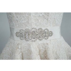 Rhinestone and Grosgrain Ribbon Off-White Bridal Sash Wedding Belt One Size